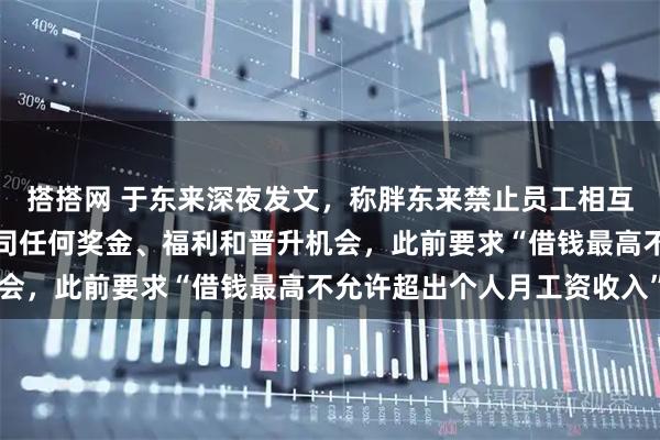 搭搭网 于东来深夜发文，称胖东来禁止员工相互借钱，否则不能享受公司任何奖金、福利和晋升机会，此前要求“借钱最高不允许超出个人月工资收入”