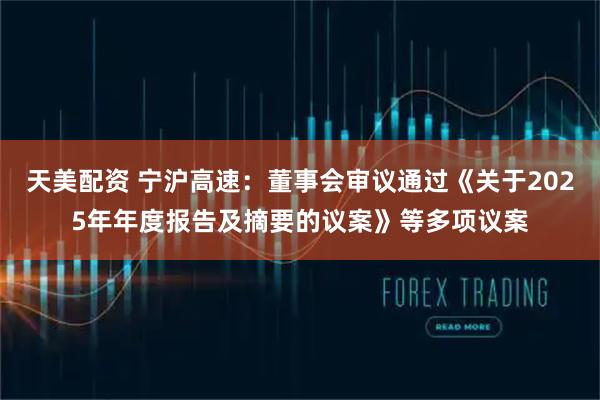 天美配资 宁沪高速：董事会审议通过《关于2025年年度报告及摘要的议案》等多项议案