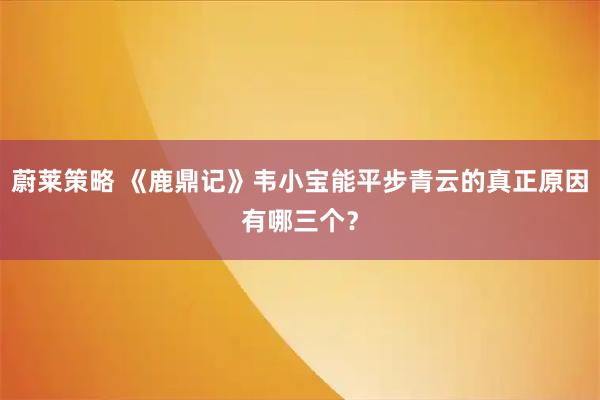 蔚莱策略 《鹿鼎记》韦小宝能平步青云的真正原因有哪三个？